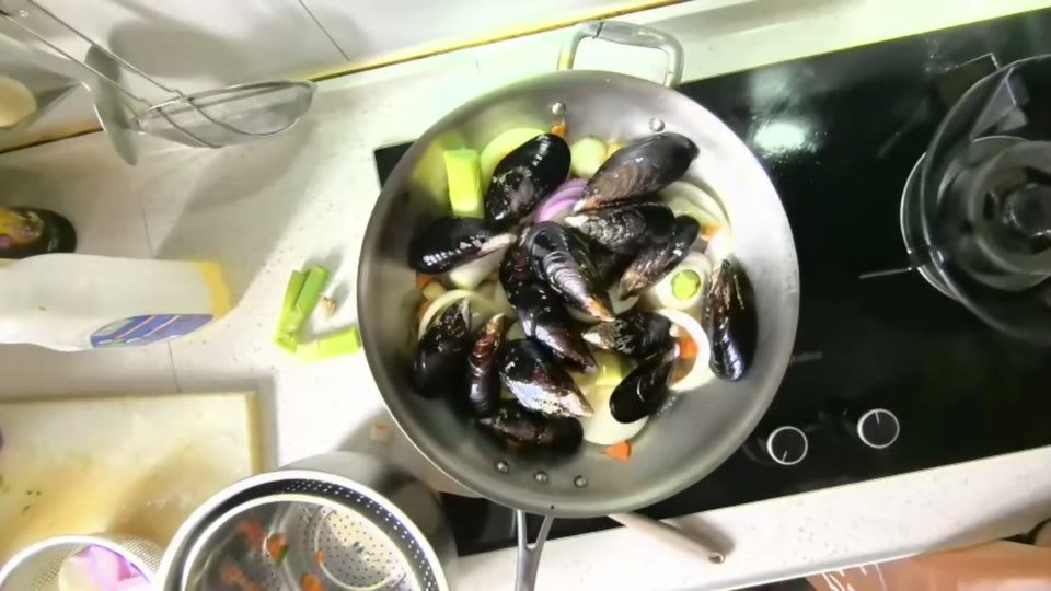 Steamed Mussels in Spencer's kitchen